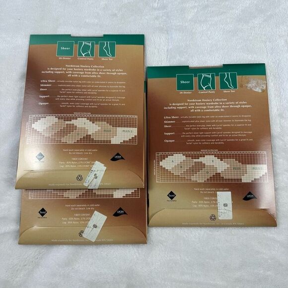 Nordstrom Control Panty Sheer Nylons Set Of 3 Black Beige Sheer Toes Size C New - Picture 4 of 6